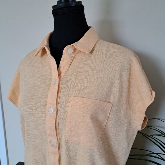 ❤️ Buffalo David Bitton Slub Knit Top Button Up Tie Front Blouse Small Yellow - Picture 10 of 11